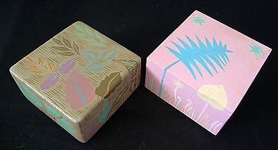 2x 1980s Haitian Wooden Covered Boxes w. Painted Floral Motif (Stea)