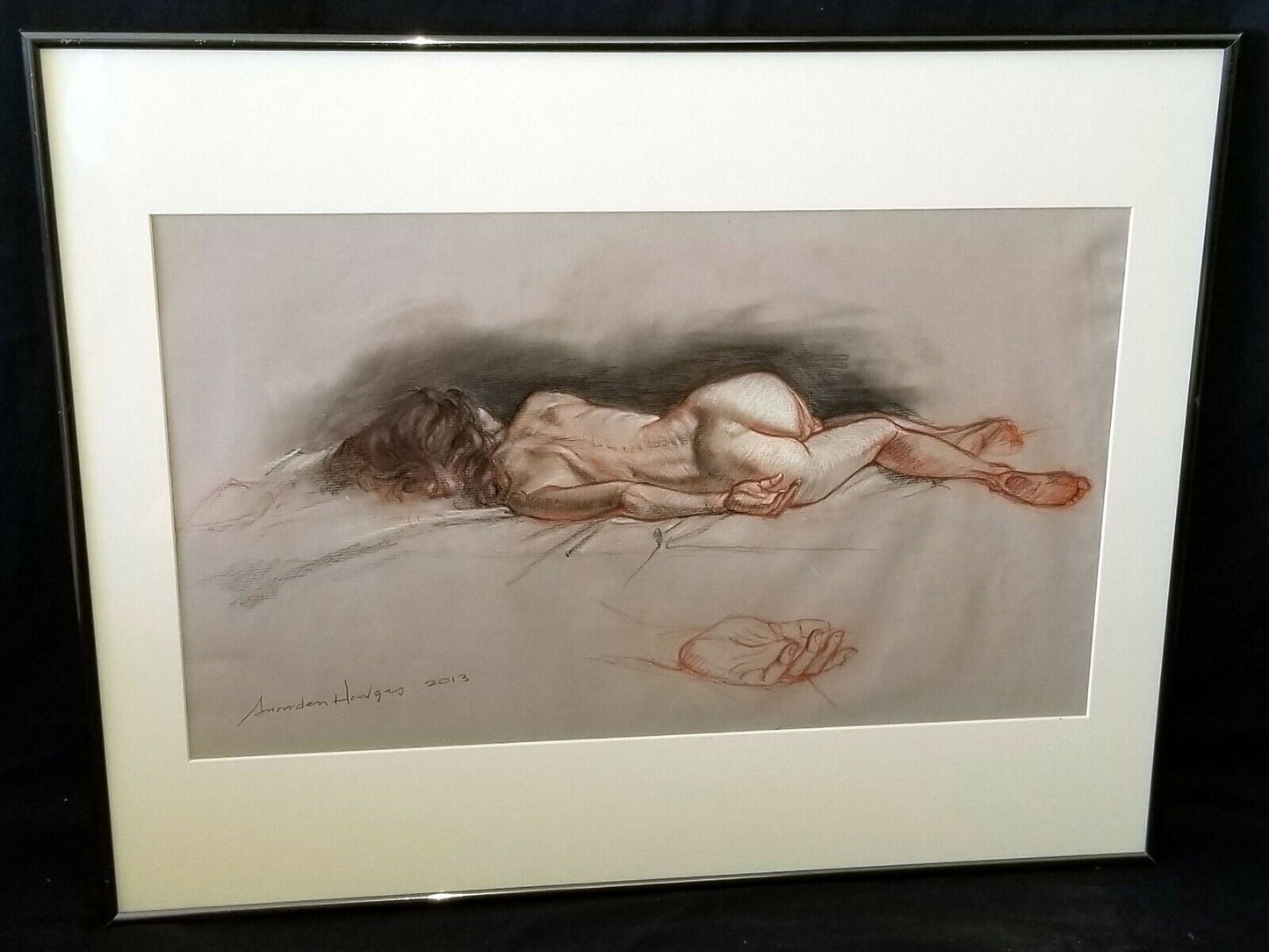 Hawaii Framed Mixed Media Painting Sleeping Nude by Snowden Hodges (Sho)