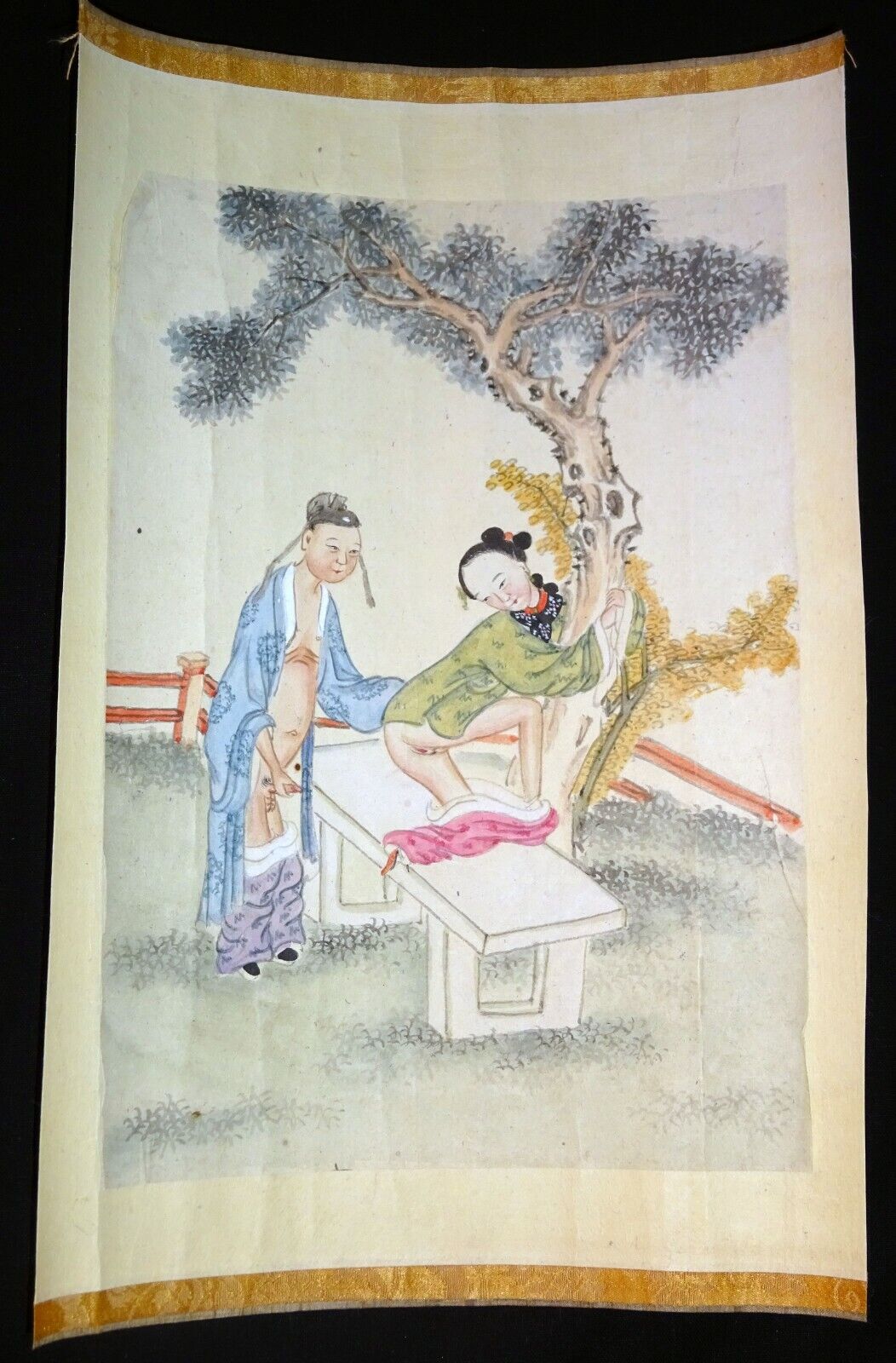 19C Chinese Erotic Pillow Color Paintings for Newly Married Couple (SoM)#2