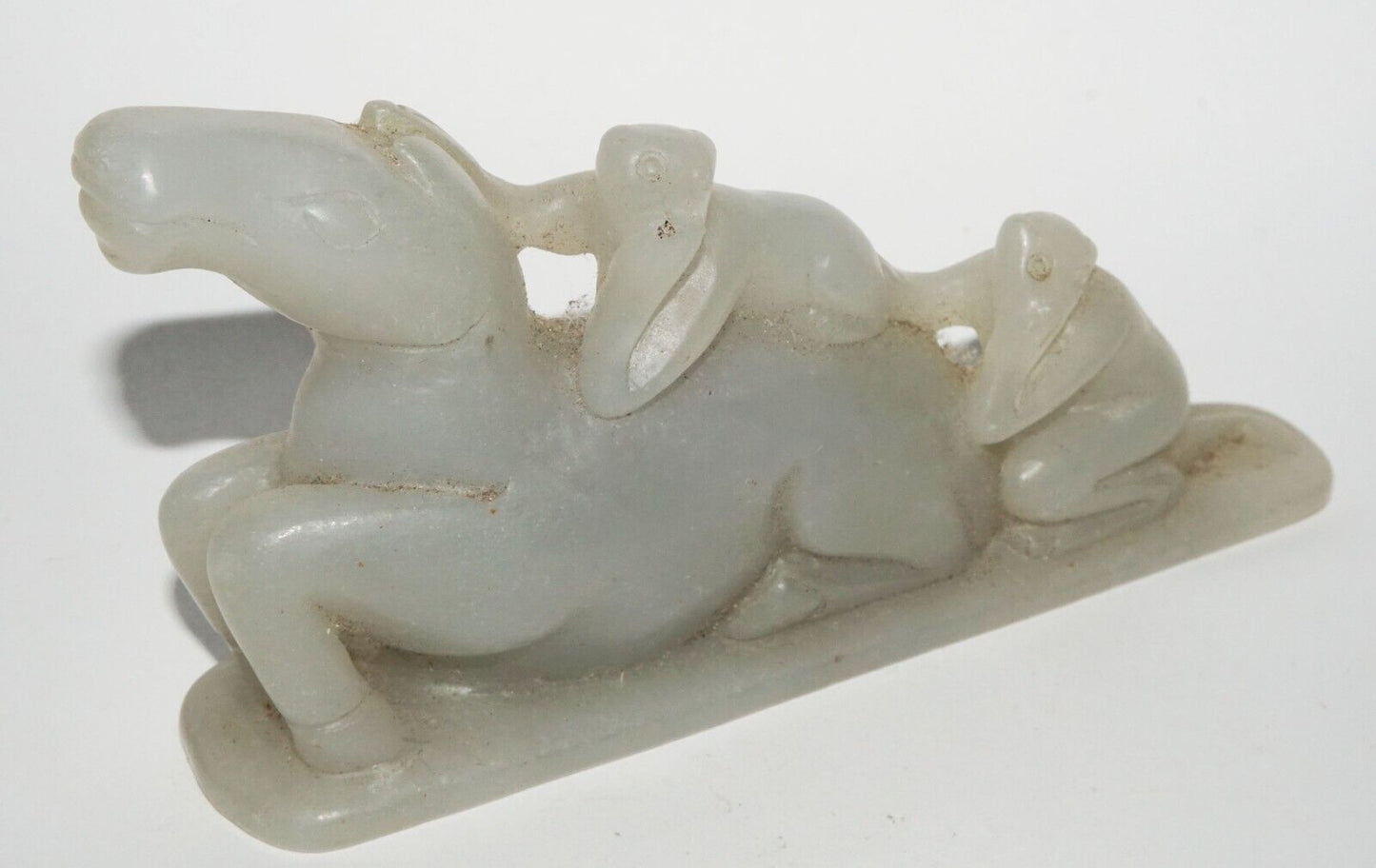 Vintage Chinese Nephrite Jade Horse & Double Monkey Motif Carving (LeS)