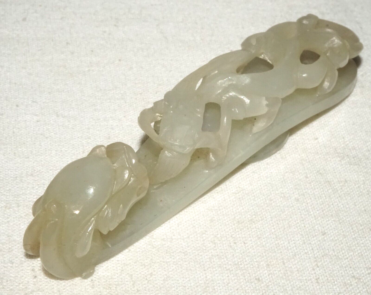 Antique Chinese Grey Green Nephrite Jade Dragon Belt Hook (UVi)#22