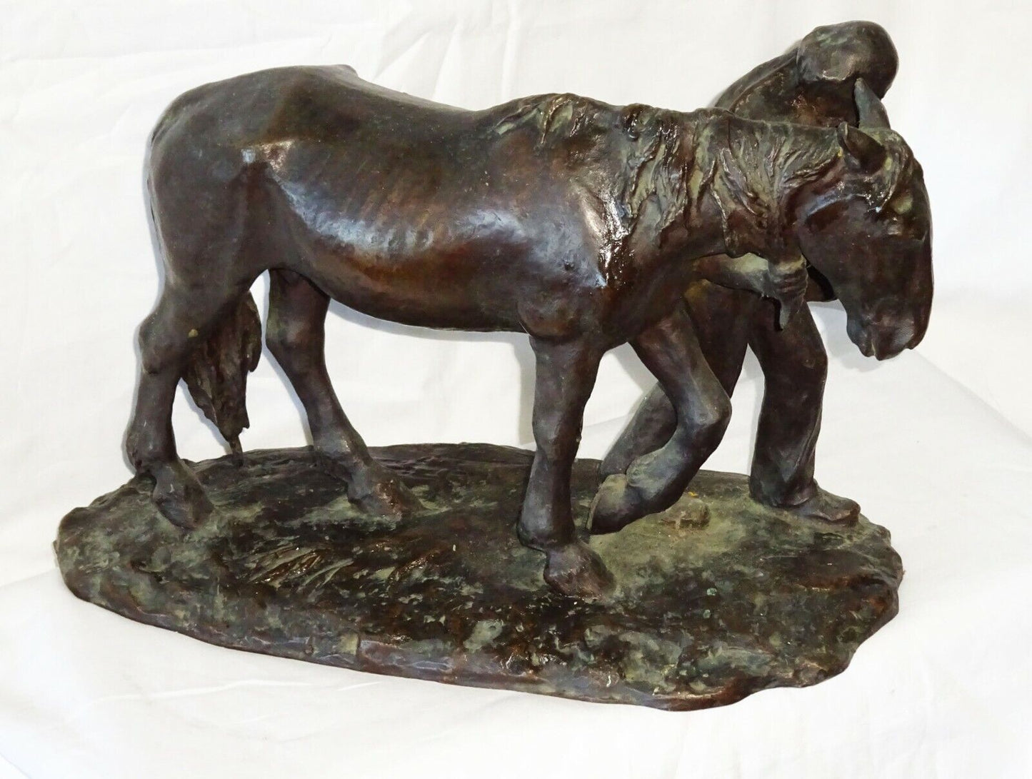 Vintage US Bronze Sculpture "Farmer Leading his Horse" by B.D. Cable (New)