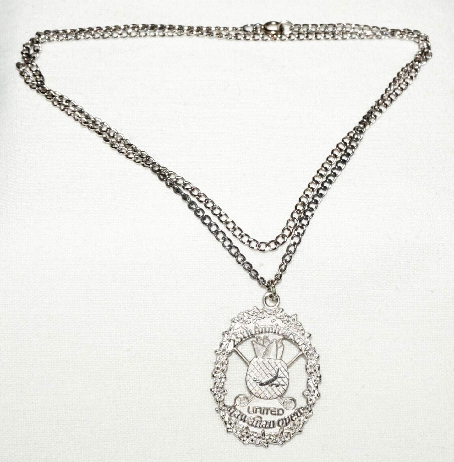 Vintage Sterling Silver Necklace w. 25th Anniversary Hawaiian Open Pendant (OdC)