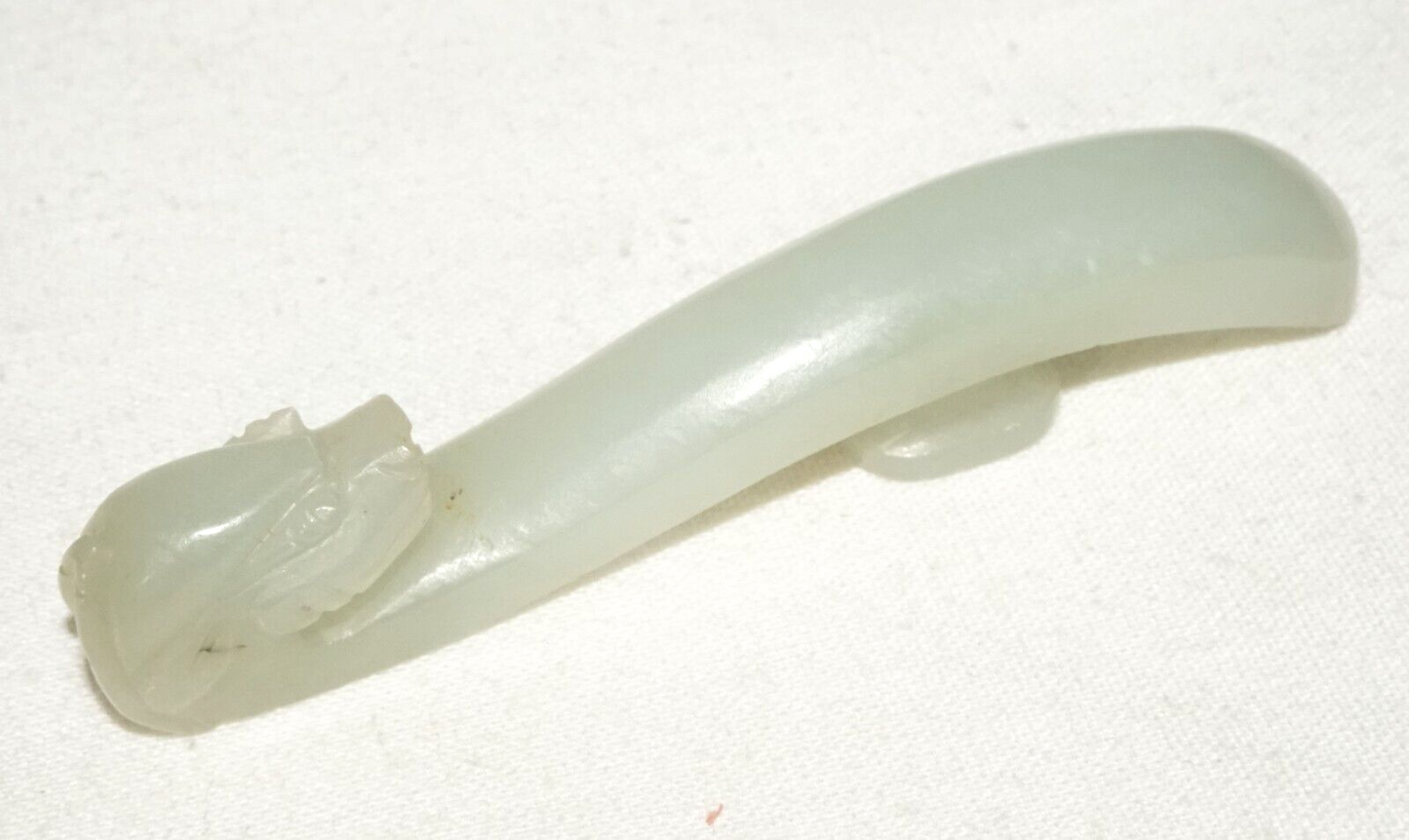 Antique Chinese Grey Green Nephrite Jade Dragon Belt Hook (UVi)#16