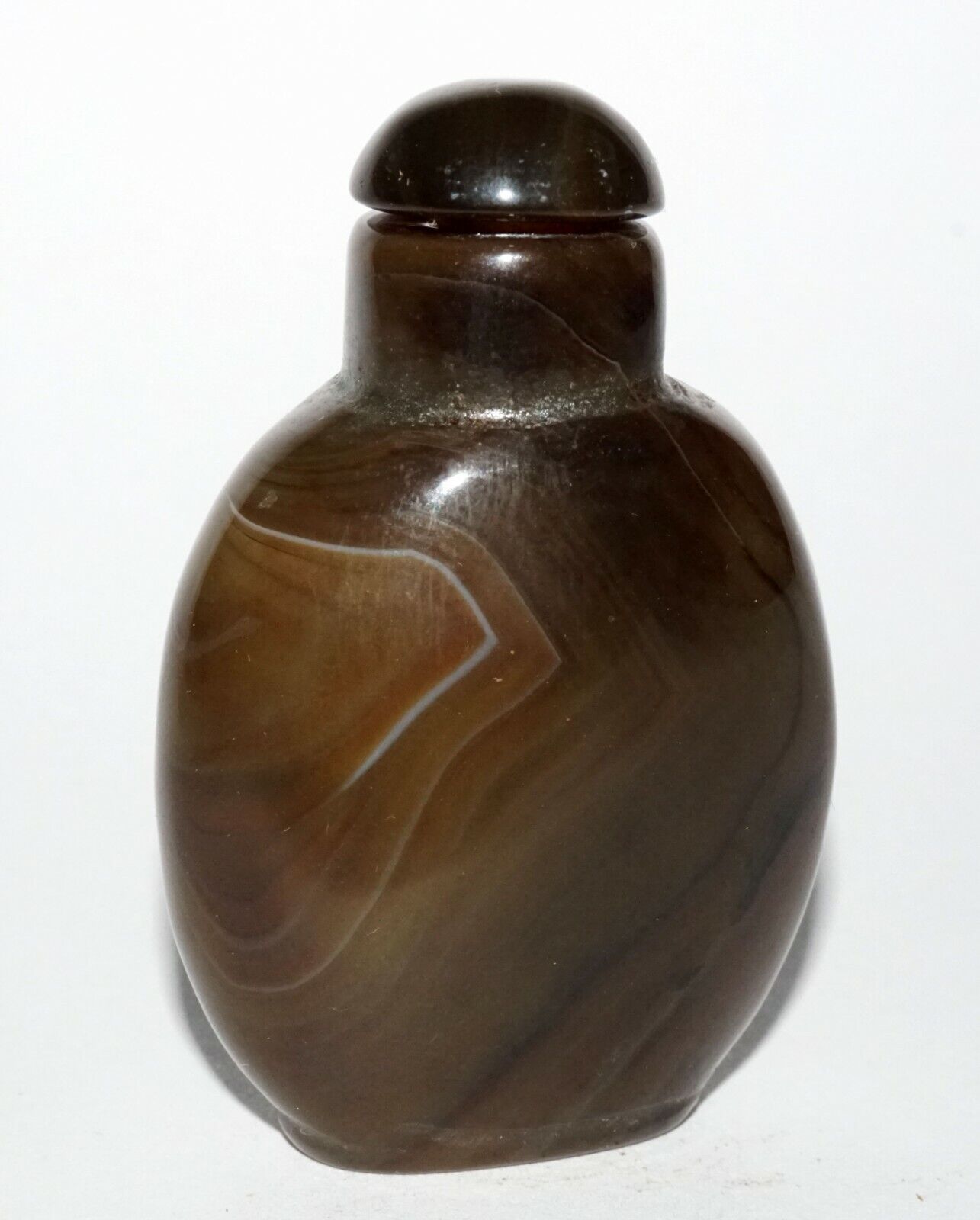 Vintage Chinese Dark Agate Snuff Bottle w. Matching Stopper (LeS) G1