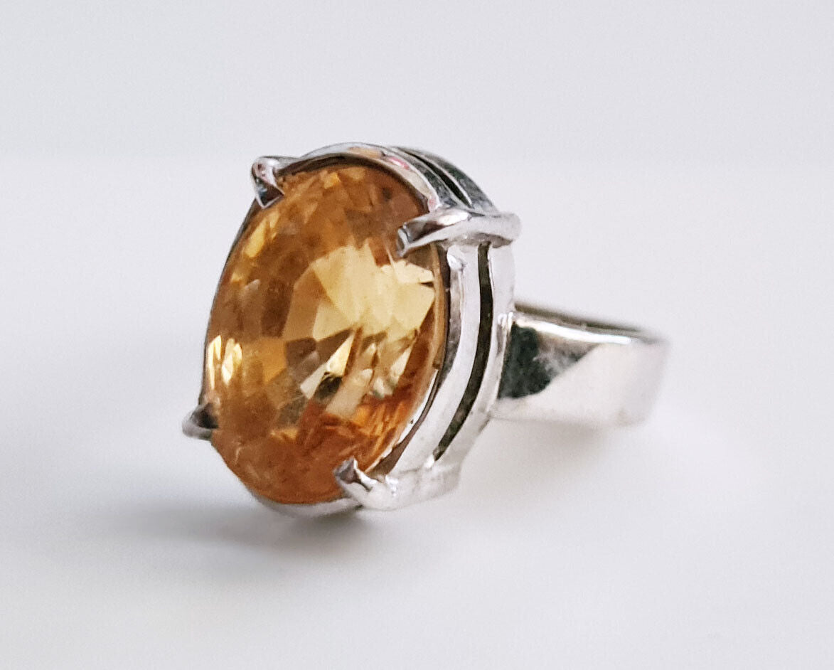 Vintage 14k White Gold Ring Sz. 6.5 w. 1x Oval Facetted Citrine 4.5ct. (FeO) #45