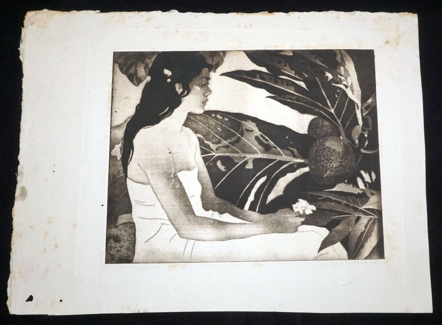 1932 Hawaii Etching Print Kaonohi Girl by John Melville Kelly (1879-1962)(Kel)