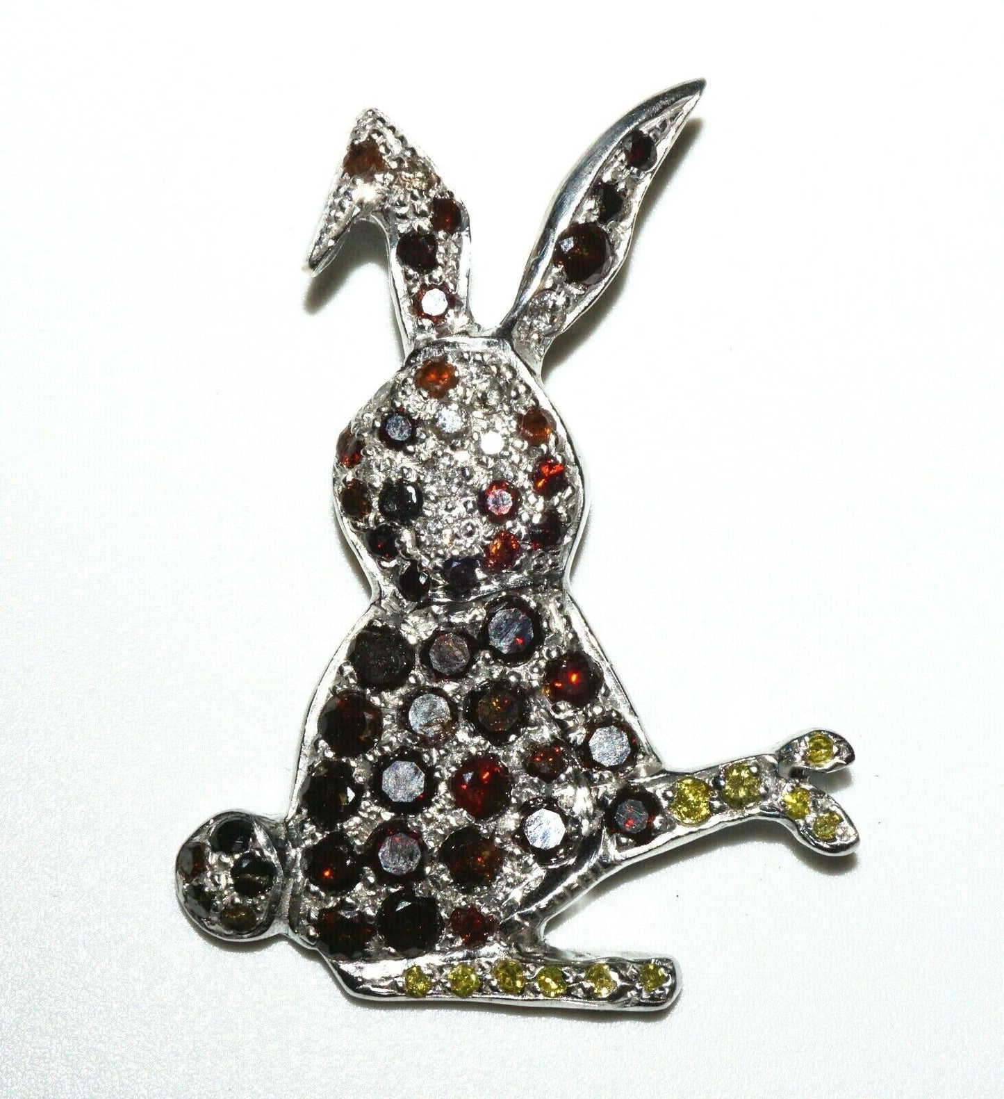 14K White Gold Flop Eared Bunny Pendant se w. 61x Multicolored Diamonds (FeO)#61