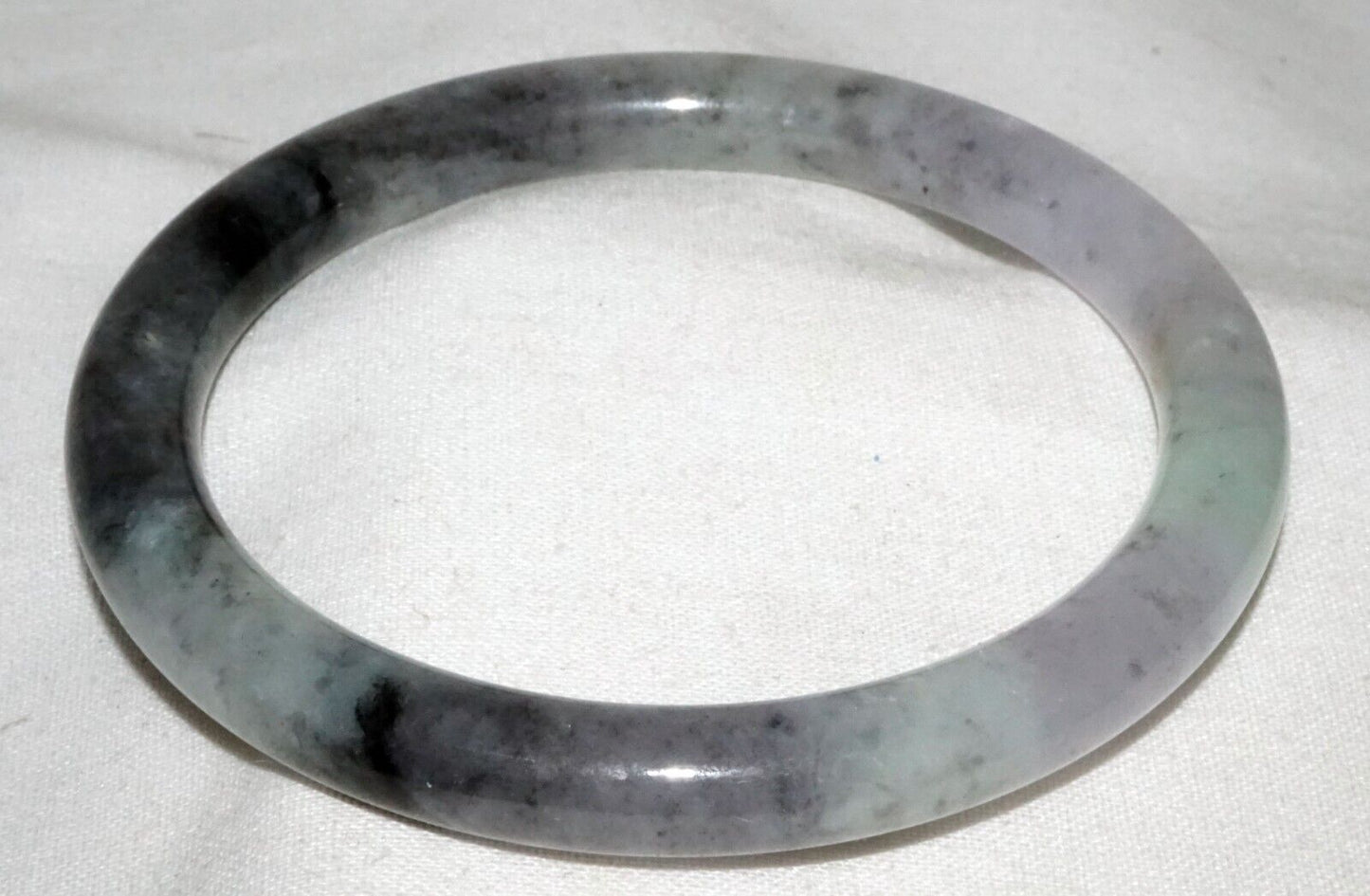 Vtg Chinese Mottled Grey Green Lavender Jadeite Jade Bangle Bracelet (LeS)L25