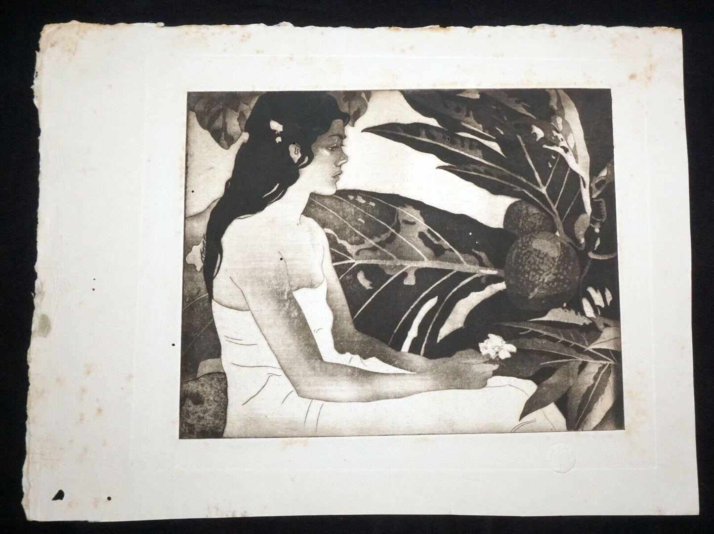 1932 Hawaii Etching Print Kaonohi Girl by John Melville Kelly (1879-1962)(Kel)