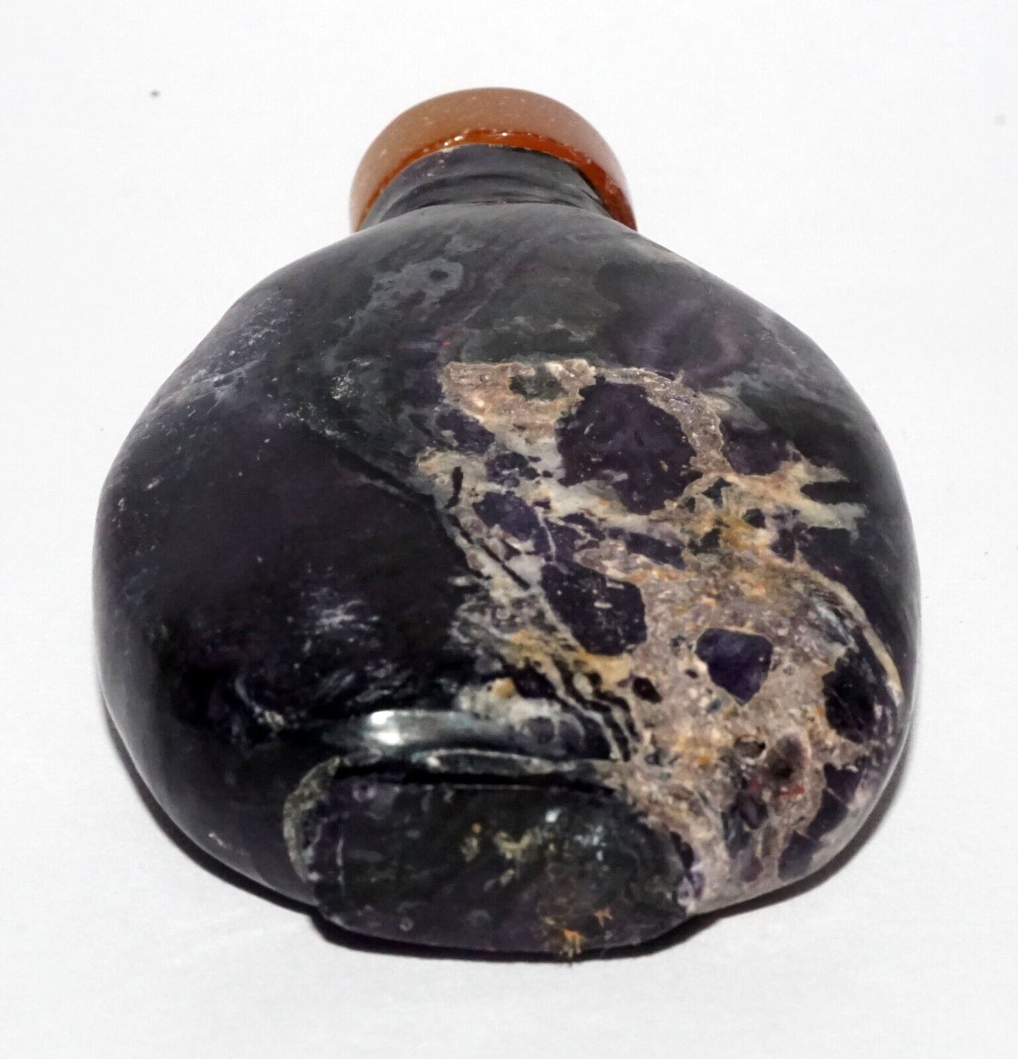 Vintage Chinese Fluorite Matrix Carved Snuff Bottle Agate Stopper (LeS) G16