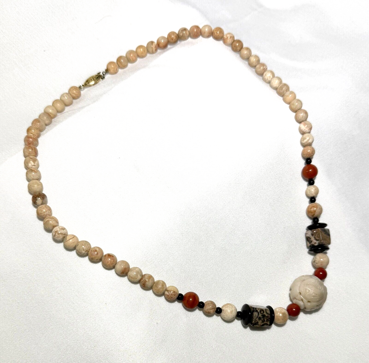 Vtg Japanese Multi-Colored Hard Stone Bead Necklace 21" Double Shou Bead (KiL)3