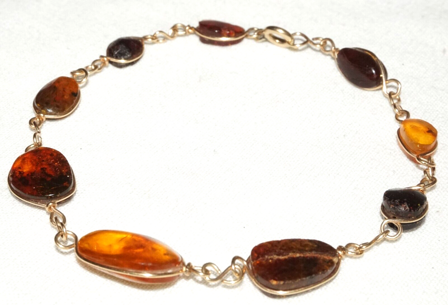 Vintage Gold Plated Link Bracelet w. 9x Wire Mounted Amber Accents (KoS) L15