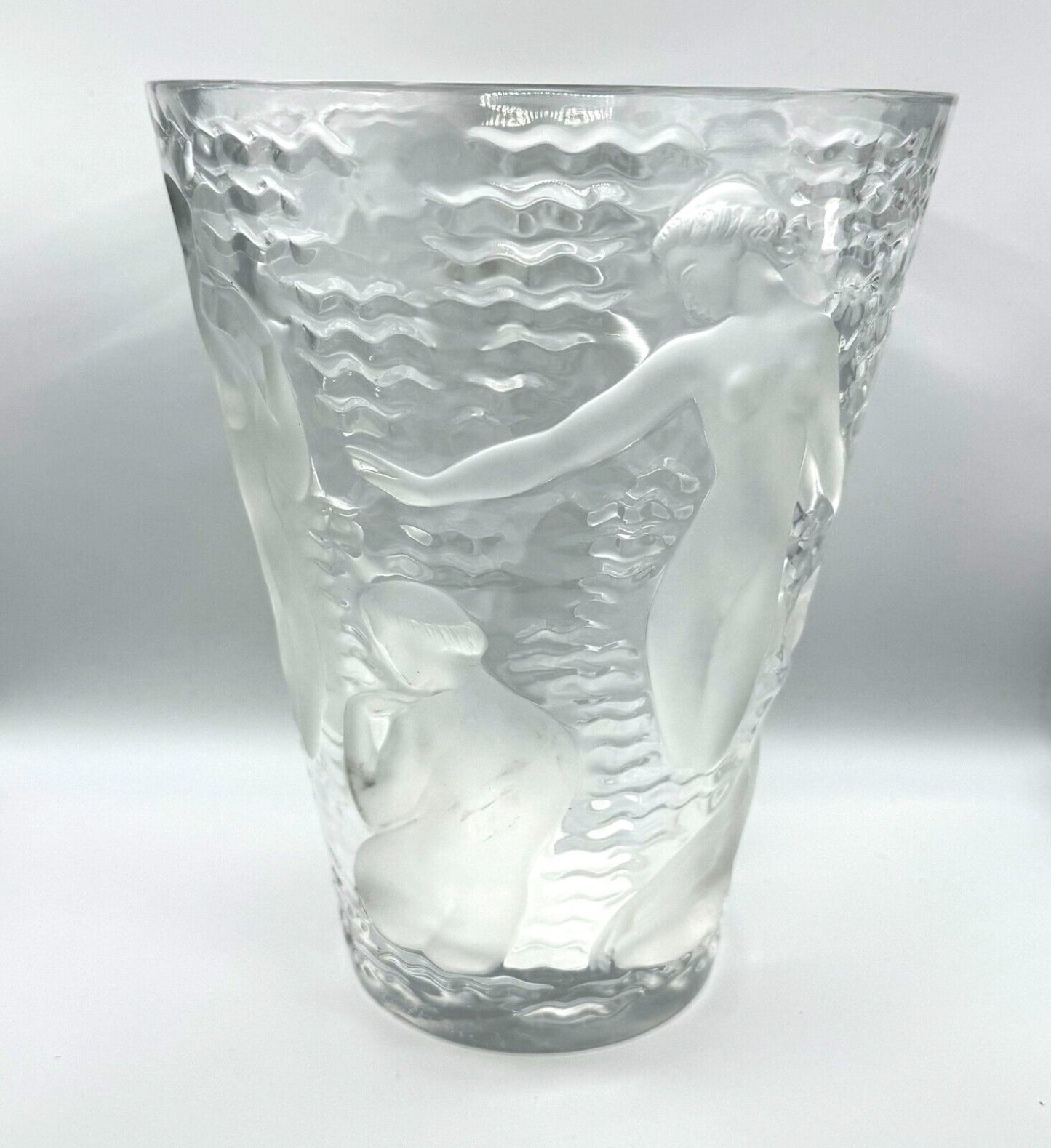 Vintage French Frosted Crystal Lalique Ondines Nudes Vase (AHB)