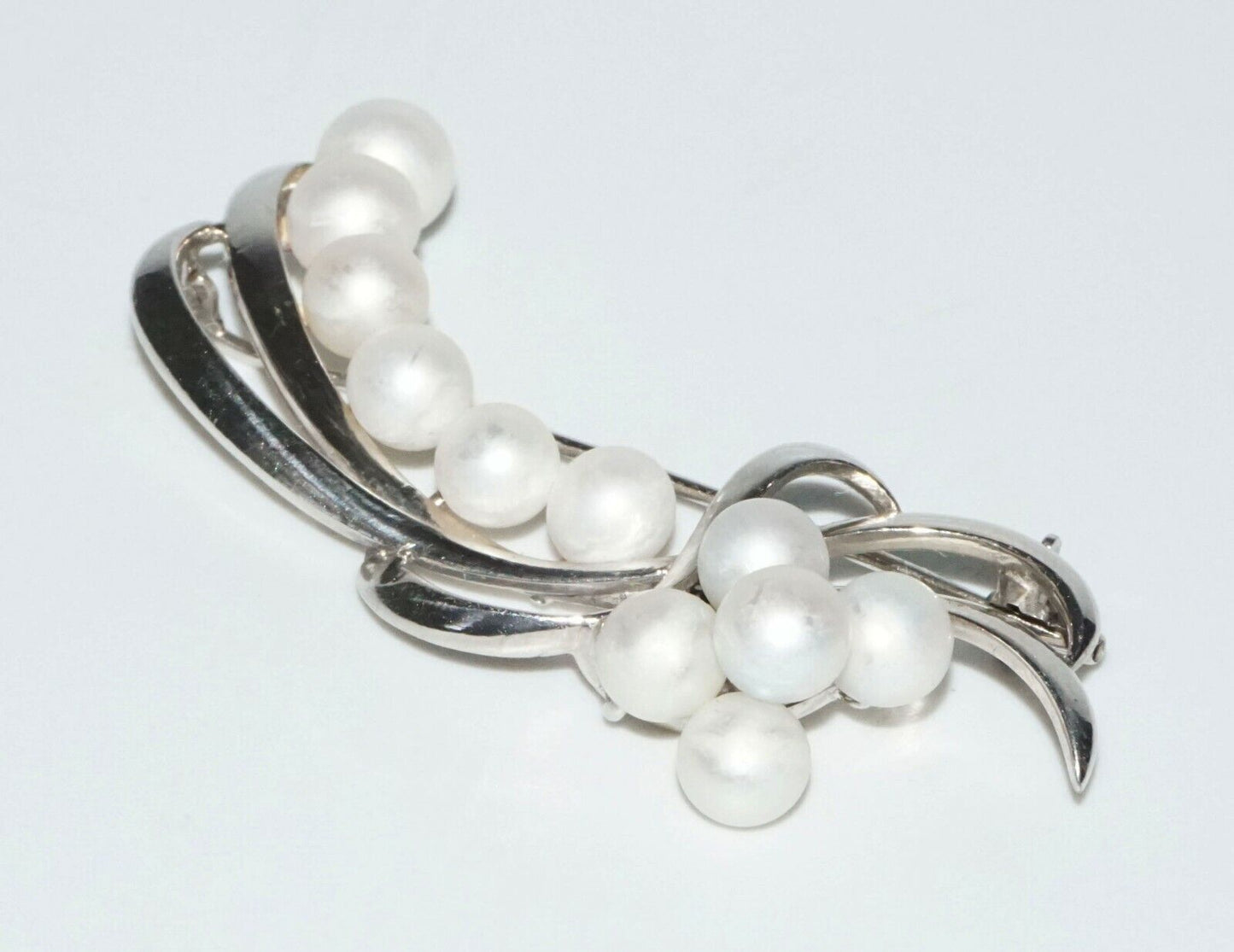 Vintage Japanese Silver & 10x Pearl Brooch by K. Mikimoto Tokyo (SaR)#280