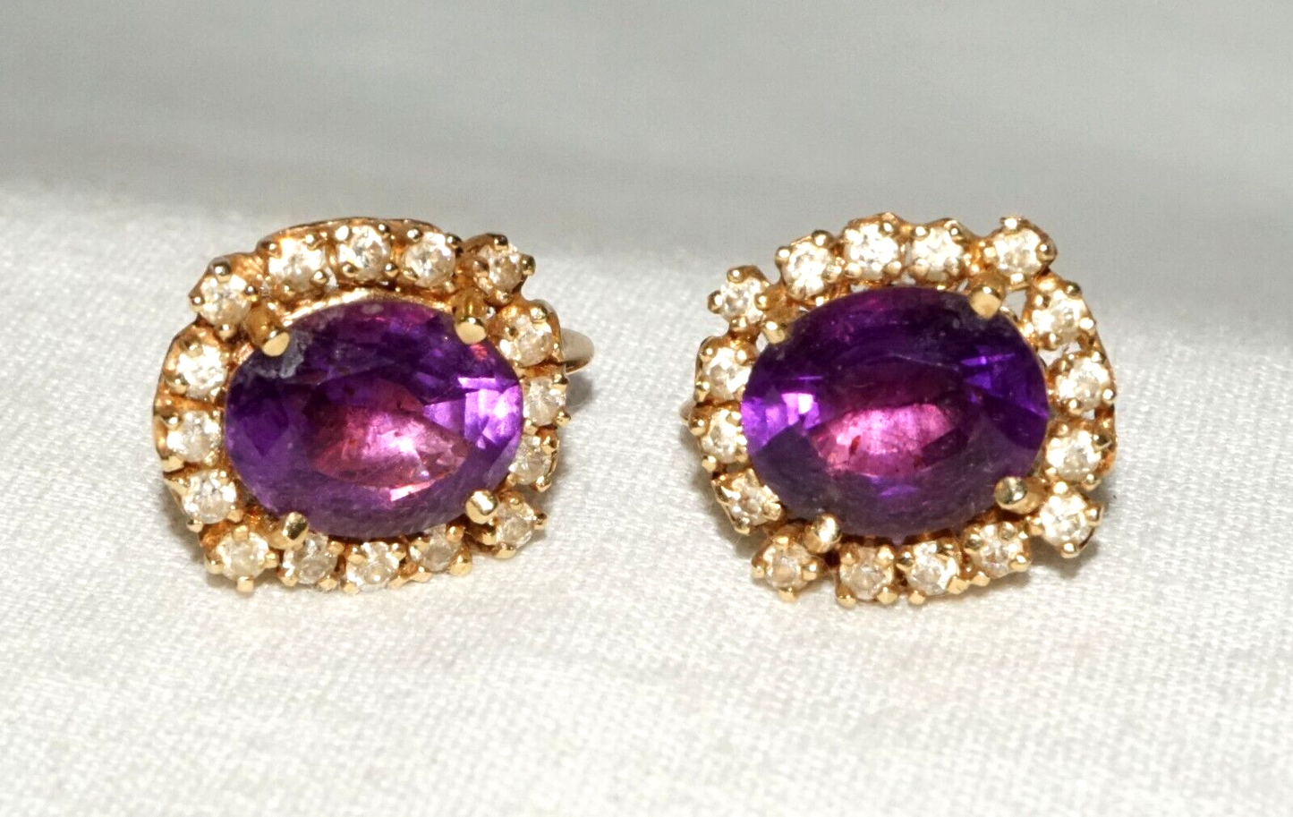 Vintage US 14k Yellow Earrings w. 2x Amethysts & 32x Cubic Zirconia (GoB)#12b