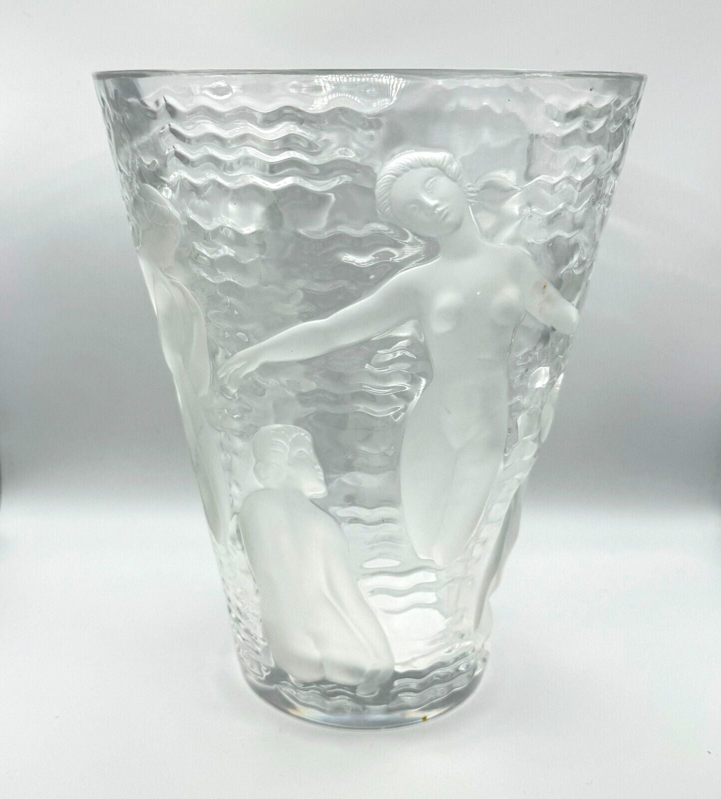 Vintage French Frosted Crystal Lalique Ondines Nudes Vase (AHB)