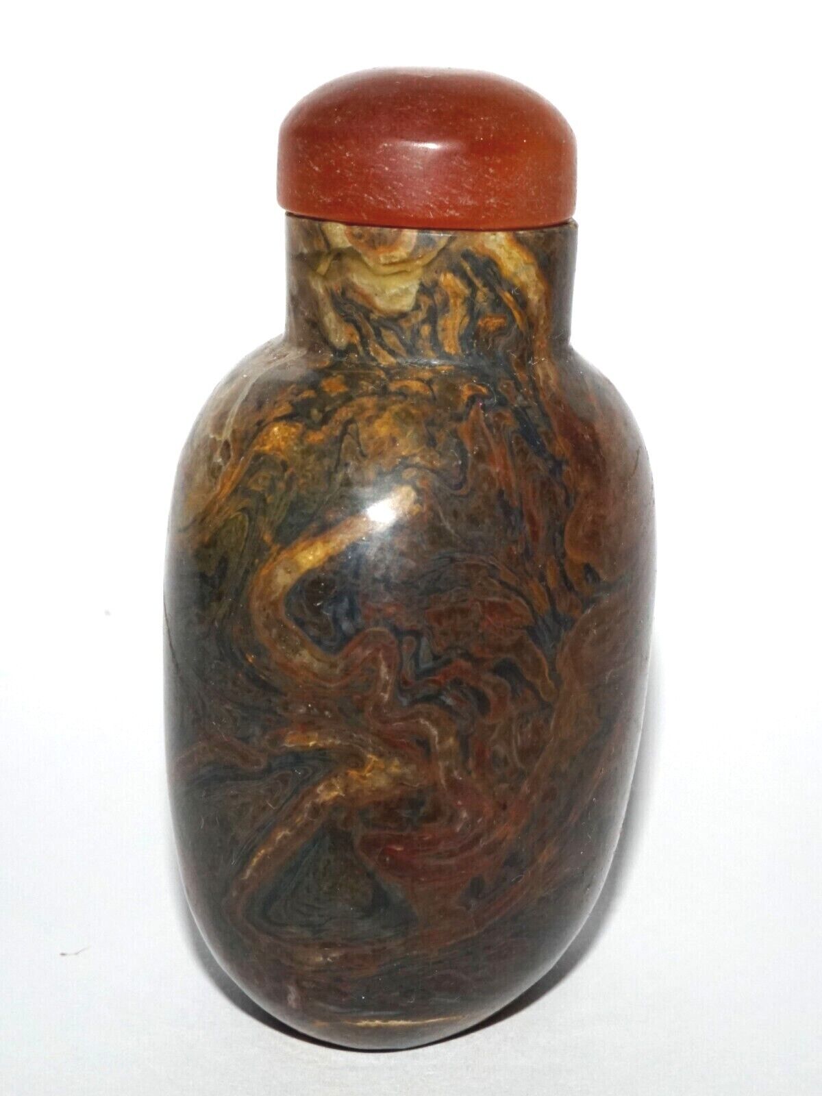 Vintage Chinese Unknown Hard Stone Snuff Bottle w. Garnet Stopper (LeS) G12