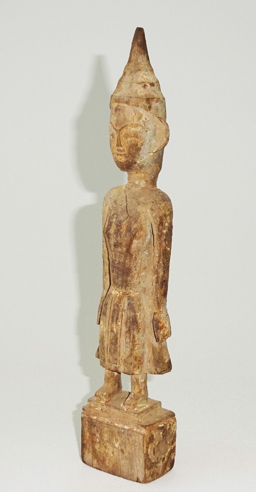 19/20C Northern Laotian Wooden Carved Buddhist Attendant Sculpture (Mil) M569