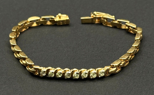 Vtg 14k Yellow Gold Link Bracelet 7.5 " w 8 Diamond Accents & Safety Clasp (MeK)