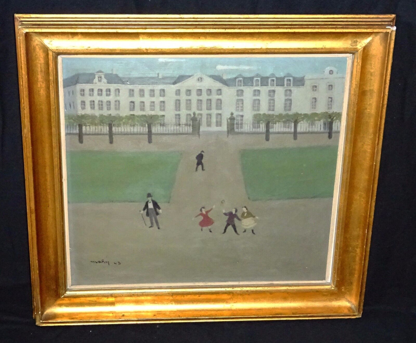 1943 Belgian Oil Painting Jeux D'Enfants du Parc by Émile Mahy (1903-1979)(Sto)