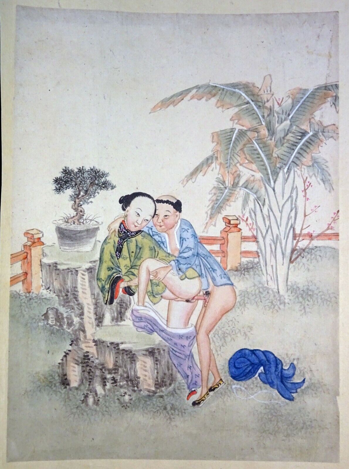 19C Chinese Erotic Pillow Color Paintings for Newly Married Couple (SoM) #11