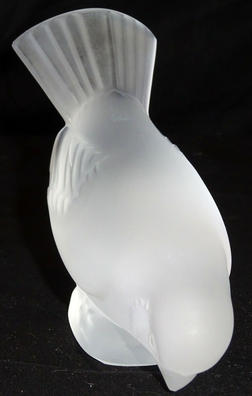 Vintage French Frosted Crystal Sparrow Bird Head Down Sculpture by Lalique (MeG)