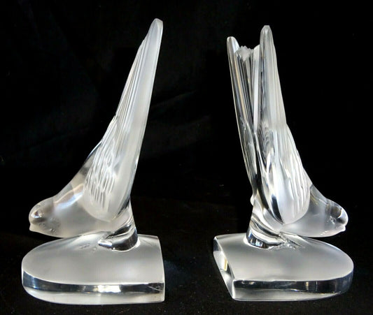 Vintage Pair French Frosted Crystal Dove Bookends Sculptures by Lalique (MeG)