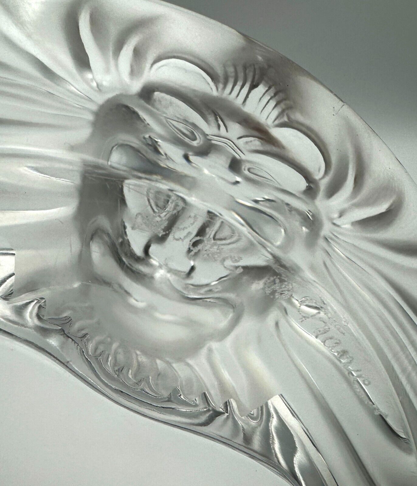 Vintage- French Lalique Crystal Lion Ashtray or Valet / Jewelry Dish