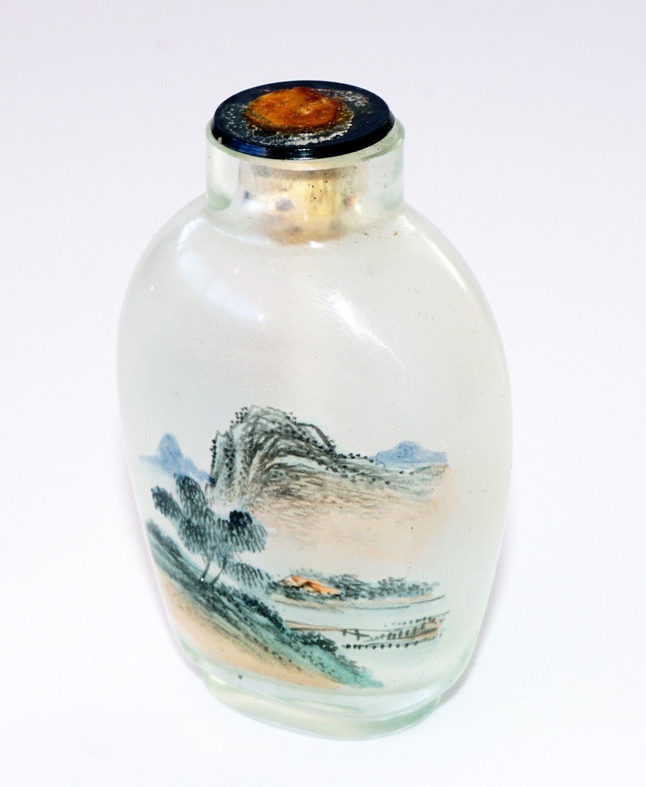 20C Chinese Inside Painted Crane & Landscape Glass Snuff Bottle w. No Stop (Pal)