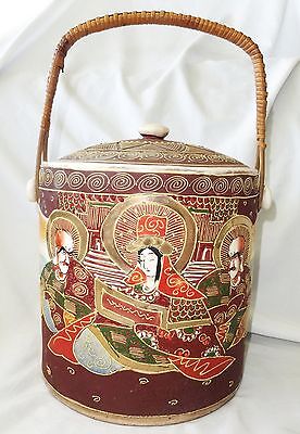 1930s Japanese Satsuma Ware Pottery Jar w. Raised Design Buddhist Deity (***)