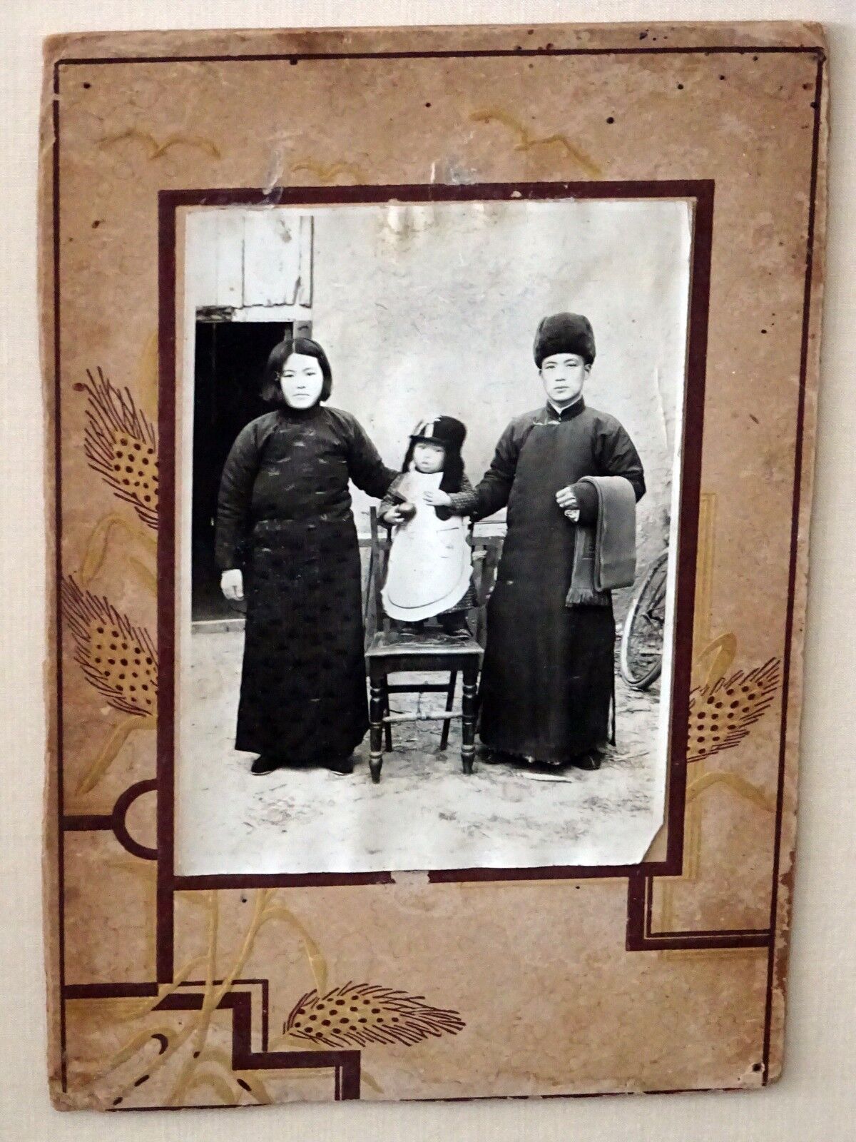 1900 Chinese Framed B&W Photo "Family in Winter Clothing" by unmarked (Mil)