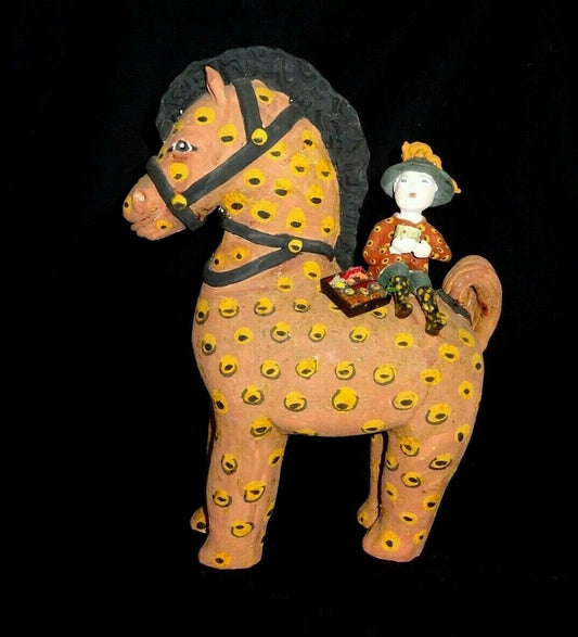Hawaii Whimsical Pottery Sculpture "Horseback Lunch Break" by Vicky Chock (Z)