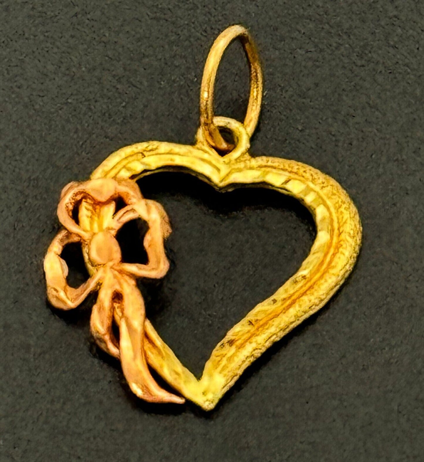 14k Multi-Toned Gold Heart Love Ribbon Pendant (MeC)