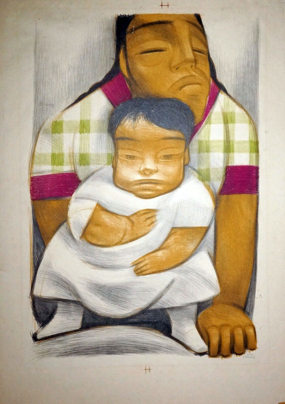 1934 Mexican Modernist Giant Print "Mother & Child" by Jean Charlot (Mod)