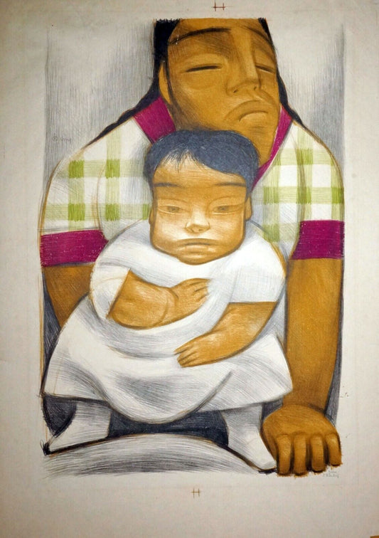 1934 Mexican Modernist Giant Print "Mother & Child" by Jean Charlot (Mod)