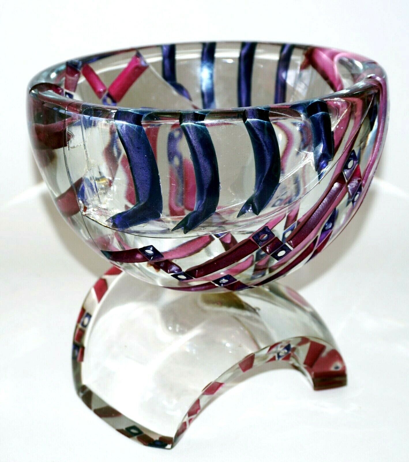 1983 US Two Part Art Glass Sculpture Balanced Bowl by Concetta Mason (MeG)