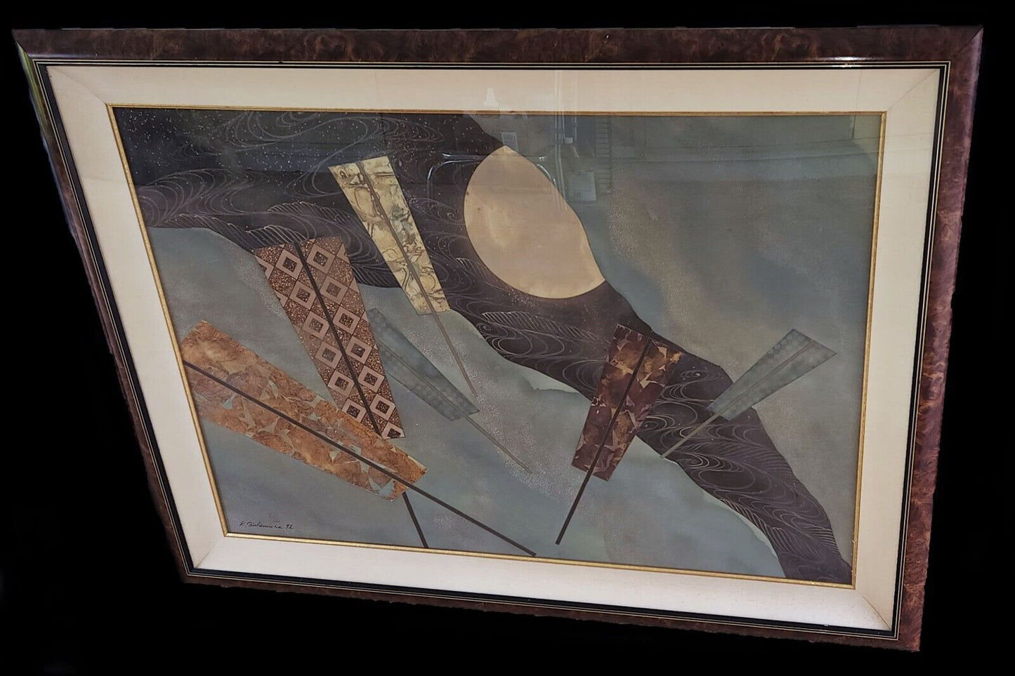 1992 Japanese Painting on Silk "Dance of the Fan" by Keiichi Nishimura (WaC)