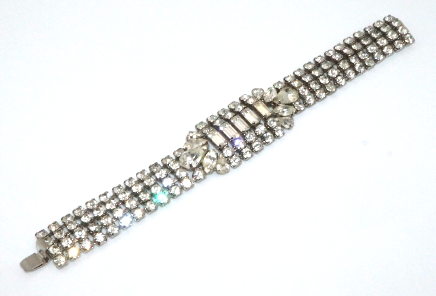 Vintage Weiss Rhinestone Bracelet w Round & Baguette Stones (McC)