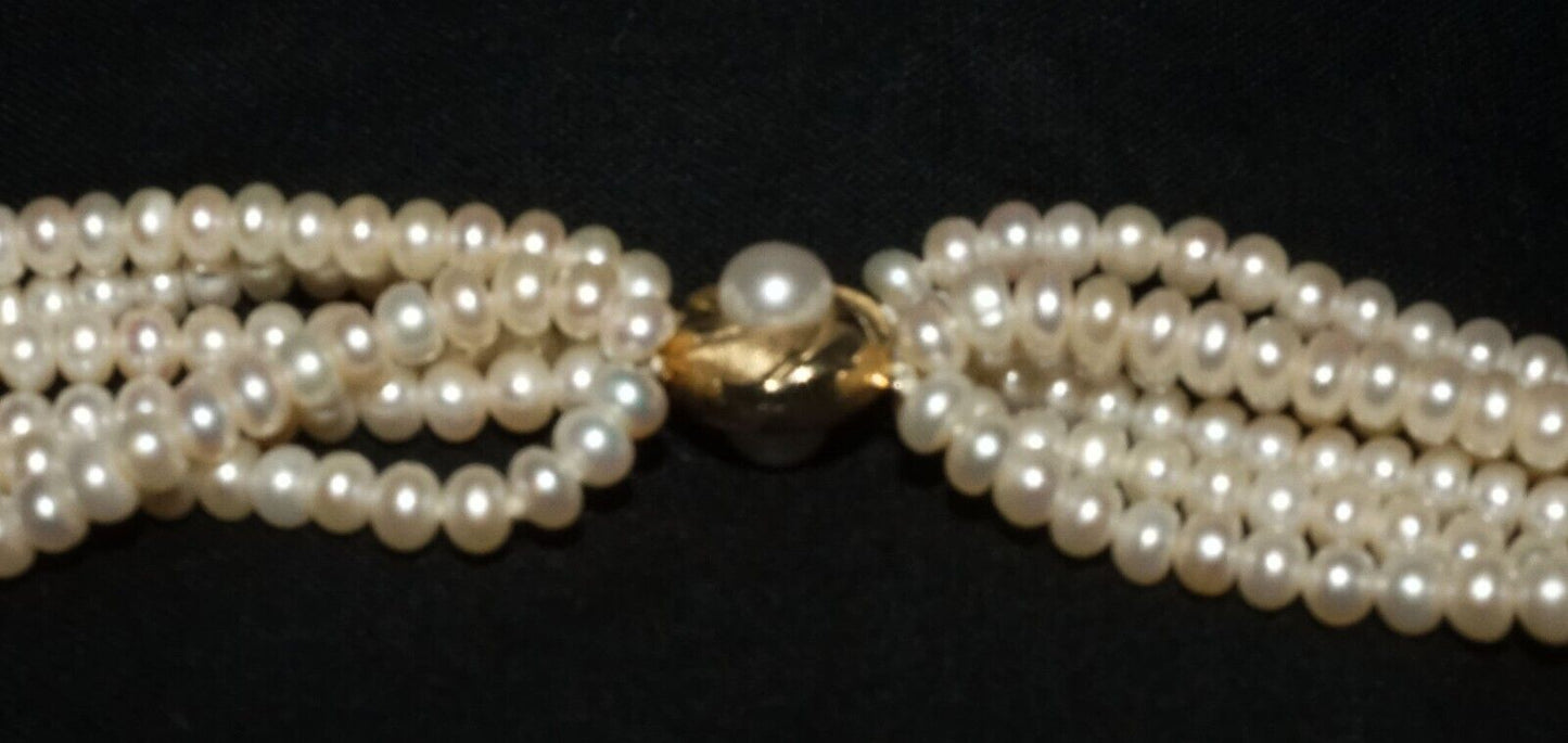 Vintage Matinee Length Freshwater Pearl Six Strand Necklace w. 14k Clasp (ShI)