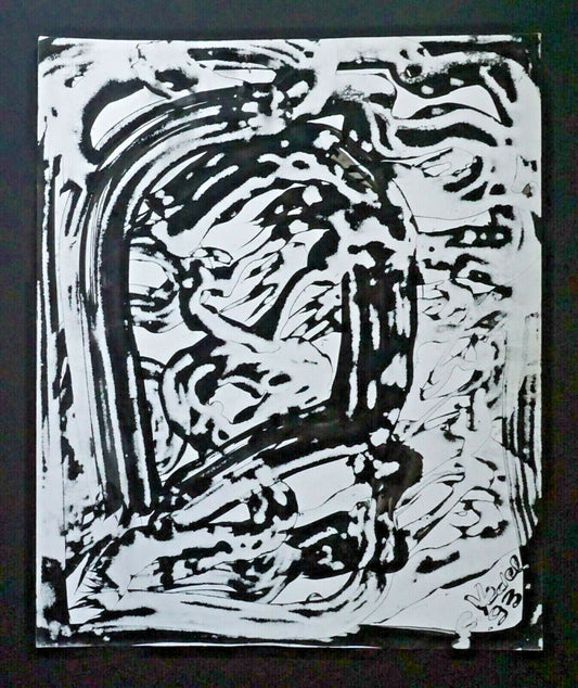 France Hawaii Outsider Art Surreal Face Ink Painting by Claude Vedel (EtJ)#26