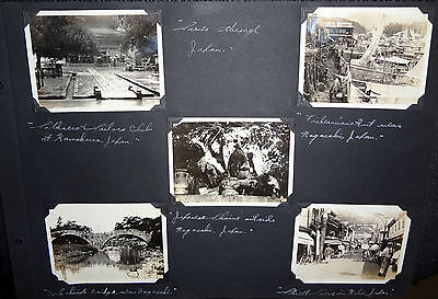 10 x1930's PHOTOGRAPHS ALBUM PAGE of JAPAN, YOKOHAMA, NAGASAKI, KAMAKURA (gers)