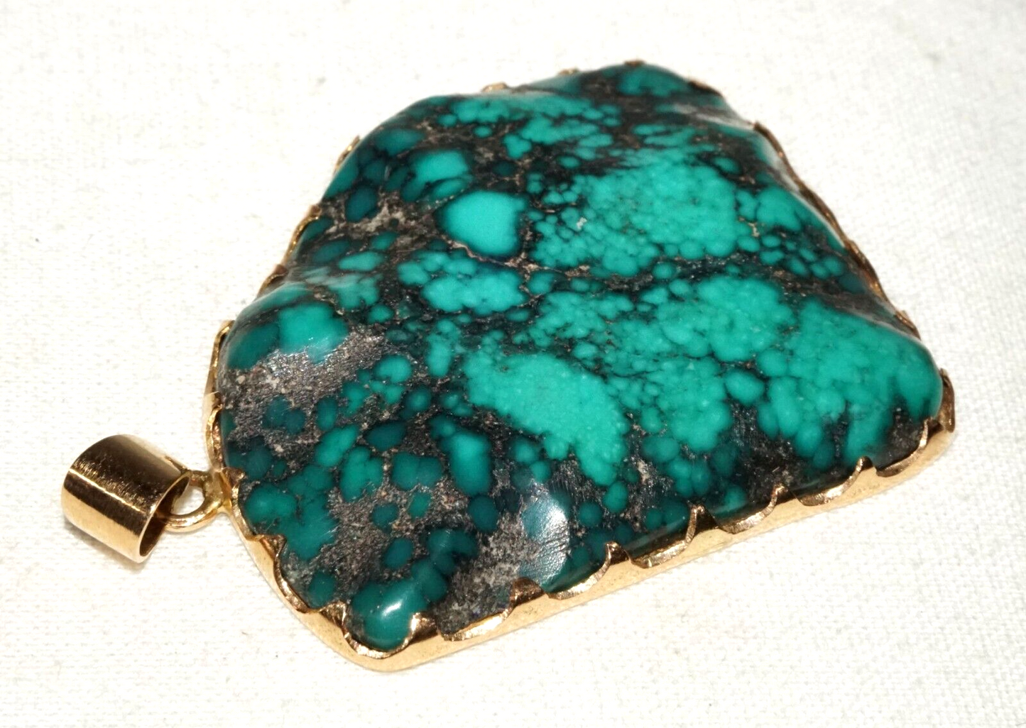 Vintage 14k Yellow Gold set Attractive Natural Turquoise Matrix Pendant (GoB) #2