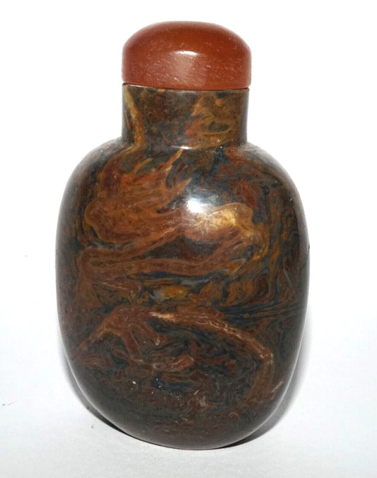 Vintage Chinese Unknown Hard Stone Snuff Bottle w. Garnet Stopper (LeS) G12