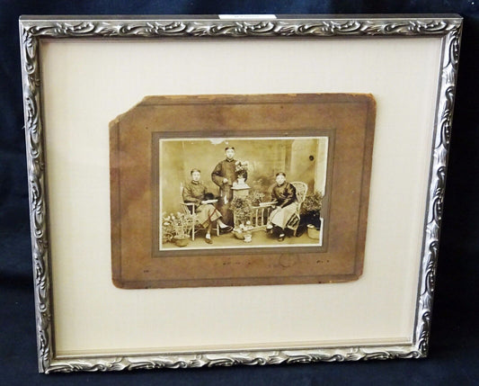 1900 Chinese Framed B&W Photo "Three Brothers in Robes" by unmarked (Mil) #7805