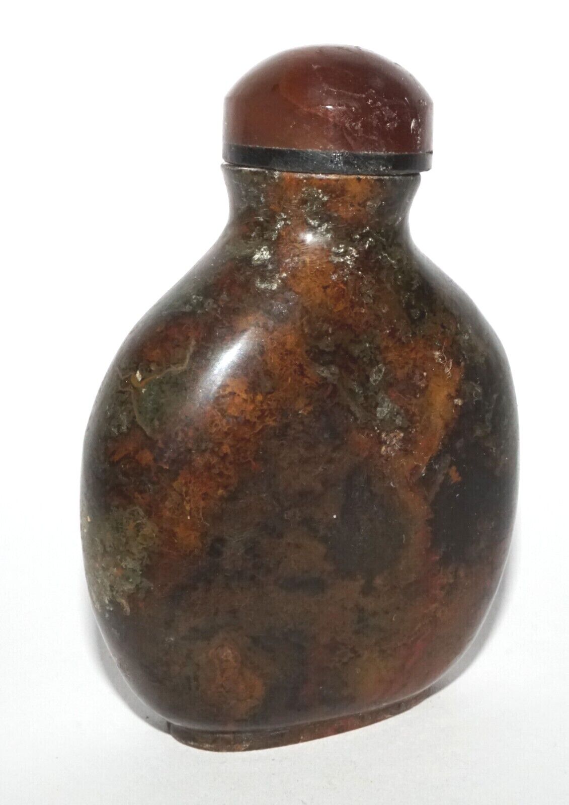 Vintage Chinese Black & Brown Marbled Agate Carved Snuff Bottle (LeS) G16