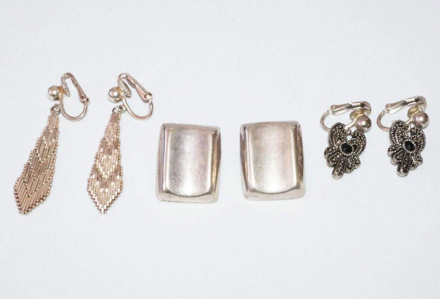 3x Vintage Pair US/Mexico Sterling Silver Clip Back Earrings (***) 22