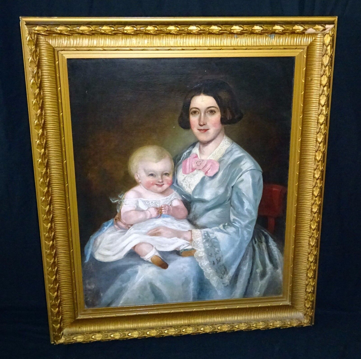 19C Canadian Folk Oil Painting Mother & Baby attrib Robert Whale (1805-87) (Sto)