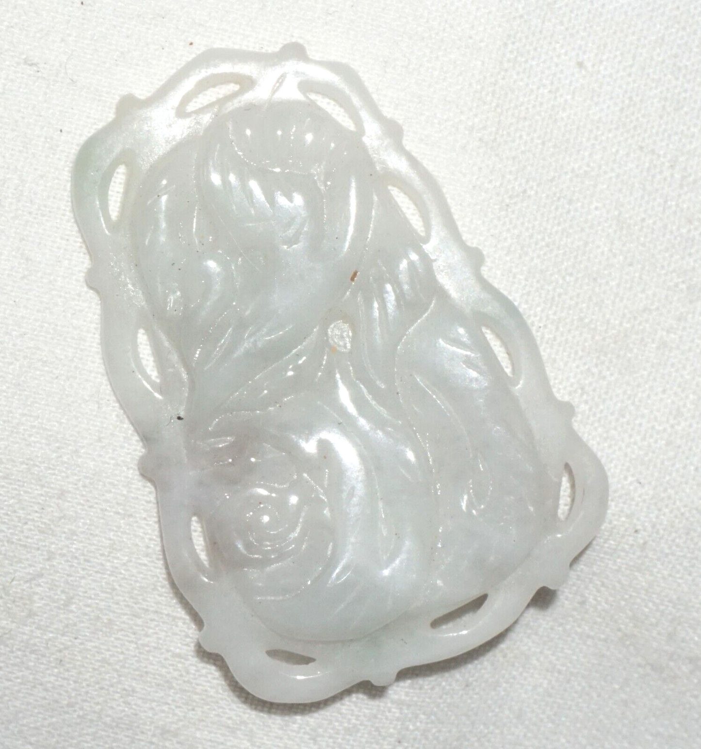 Vintage Chinese White Jade Pierced Plaque Pendant w. Curvilinear Design (***)