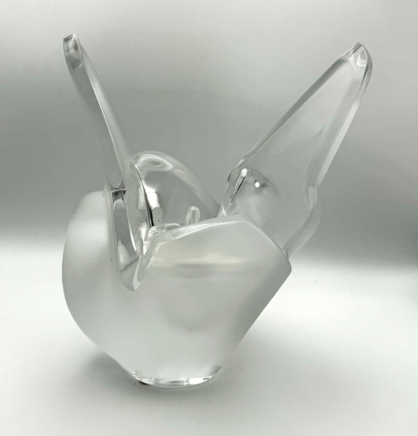 Vintage French Frosted Crystal Lalique "Sylvie" Love Birds Vase w Insert (AHB)